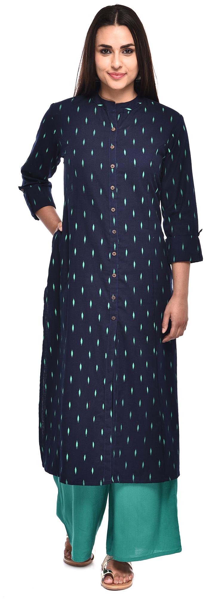 

PISTAA Blended Printed A-Line Blue Kurta With Palazzo