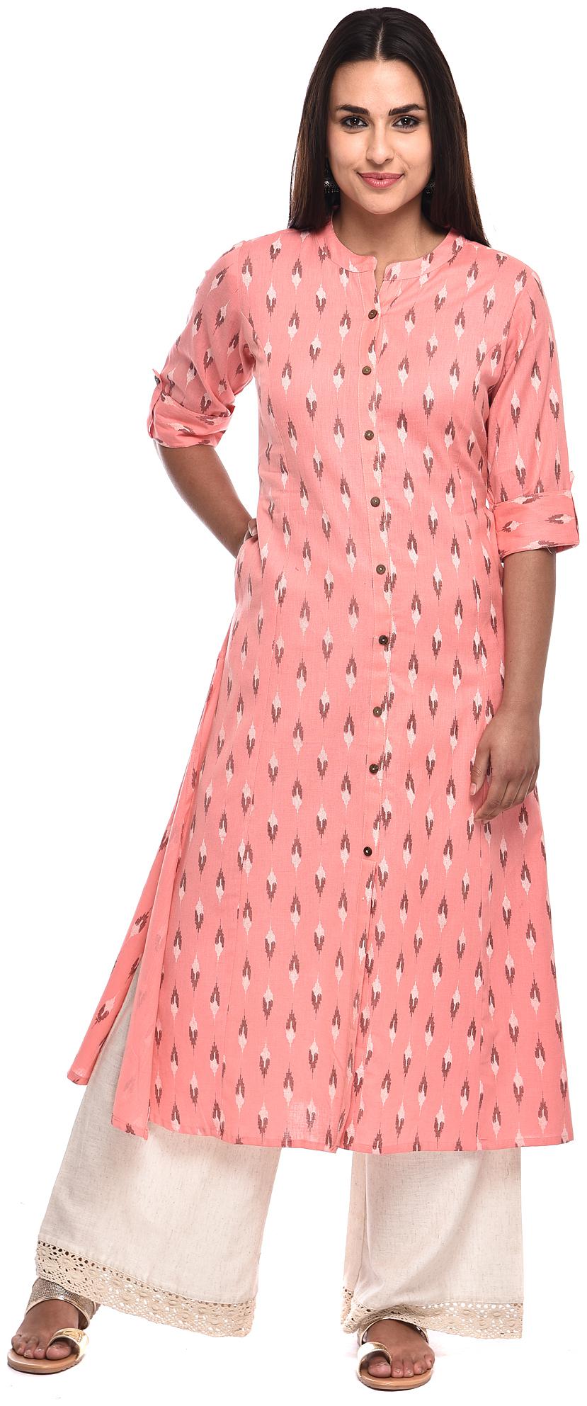 

PISTAA Blended Printed A-Line Peach Kurta With Palazzo