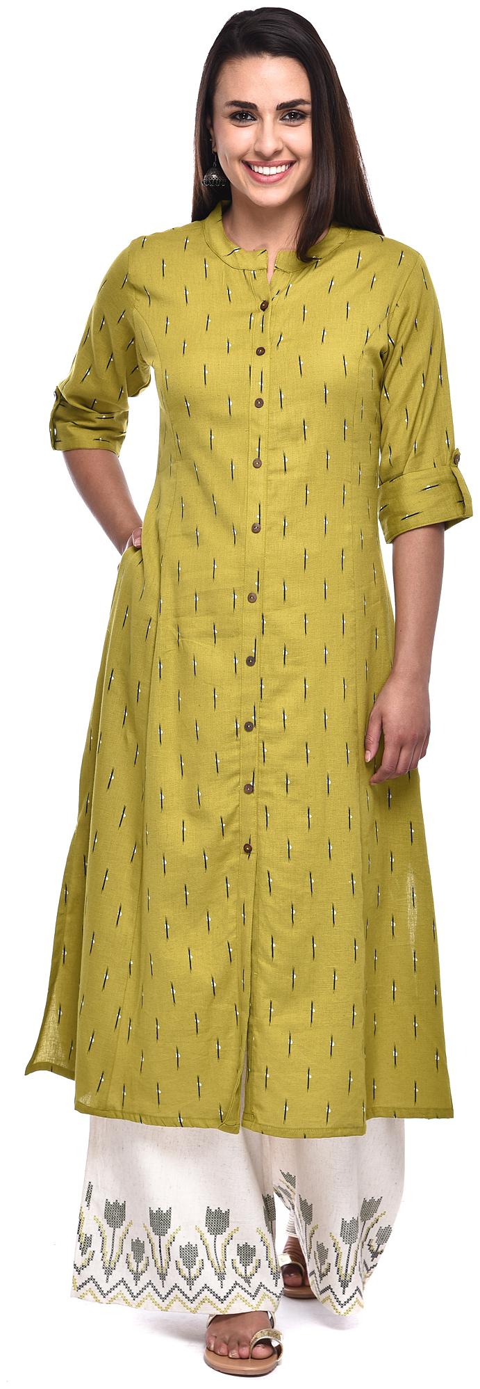 

PISTAA Blended Printed A-Line Green Kurta With Palazzo