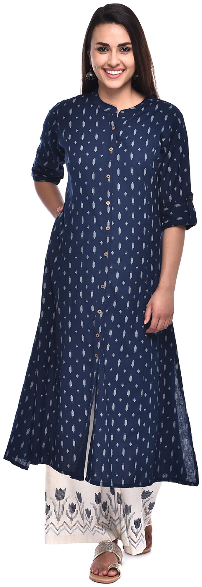 

PISTAA Blended Printed A-Line Blue Kurta With Palazzo