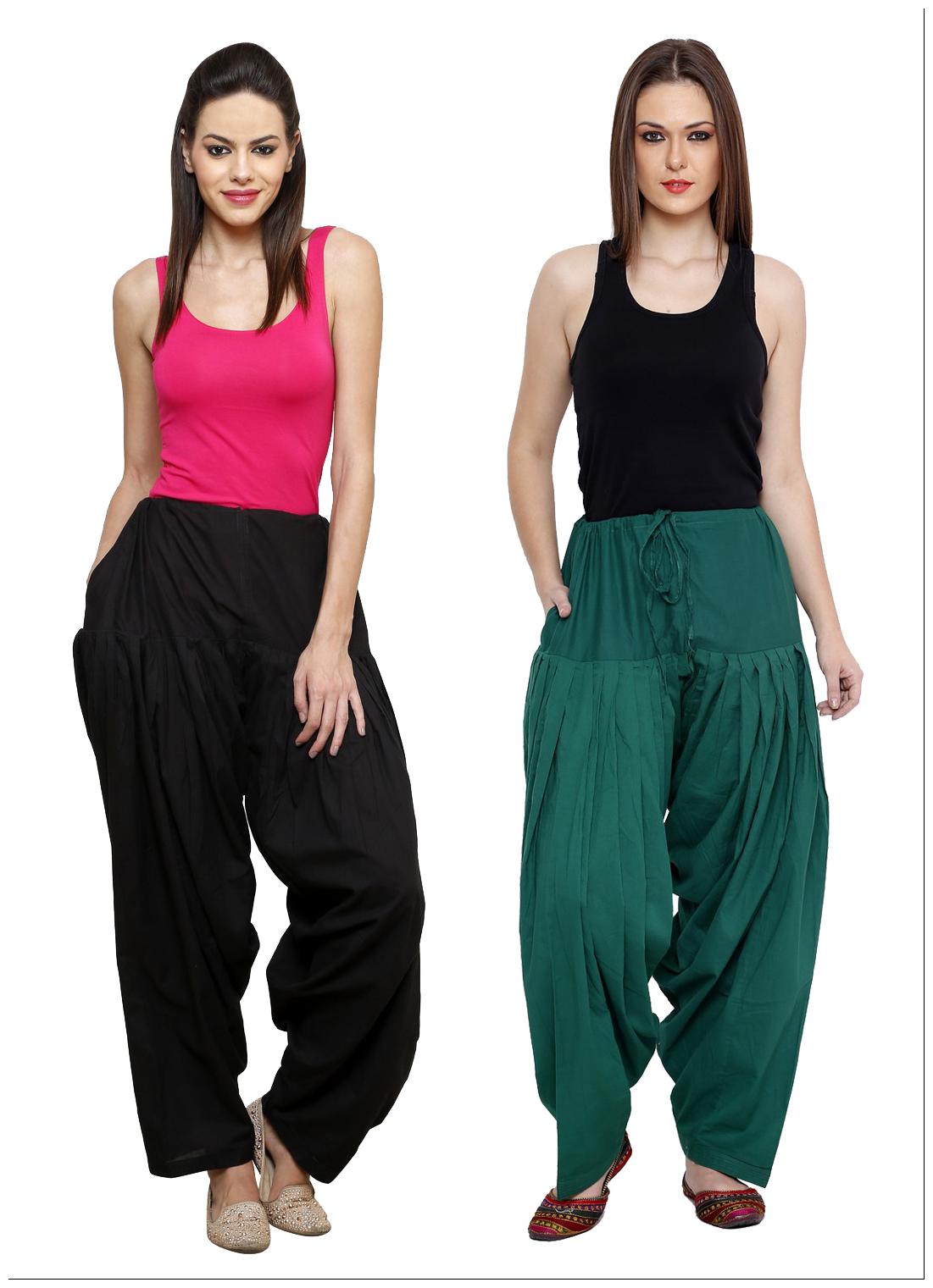 

Pistaa Combo Of Women Cotton Black And Dark Green Full Patiala Sawar Pant
