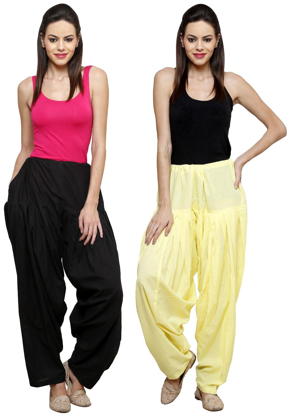 

Pistaa S Black And Yellow Cotton Pack Of 2 Salwar