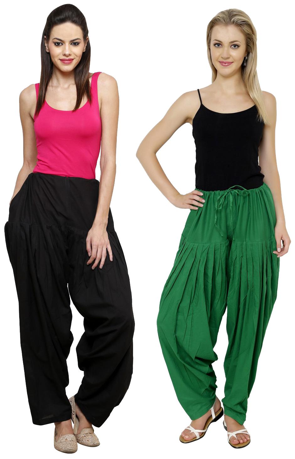 

Pistaa S Black And Green Cotton Pack Of 2 Salwar