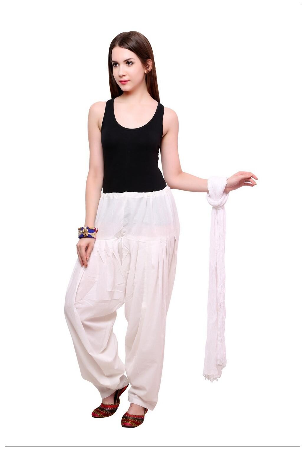 

Pistaa Woman Cotton Off White Patiala Salwar With Dupatta