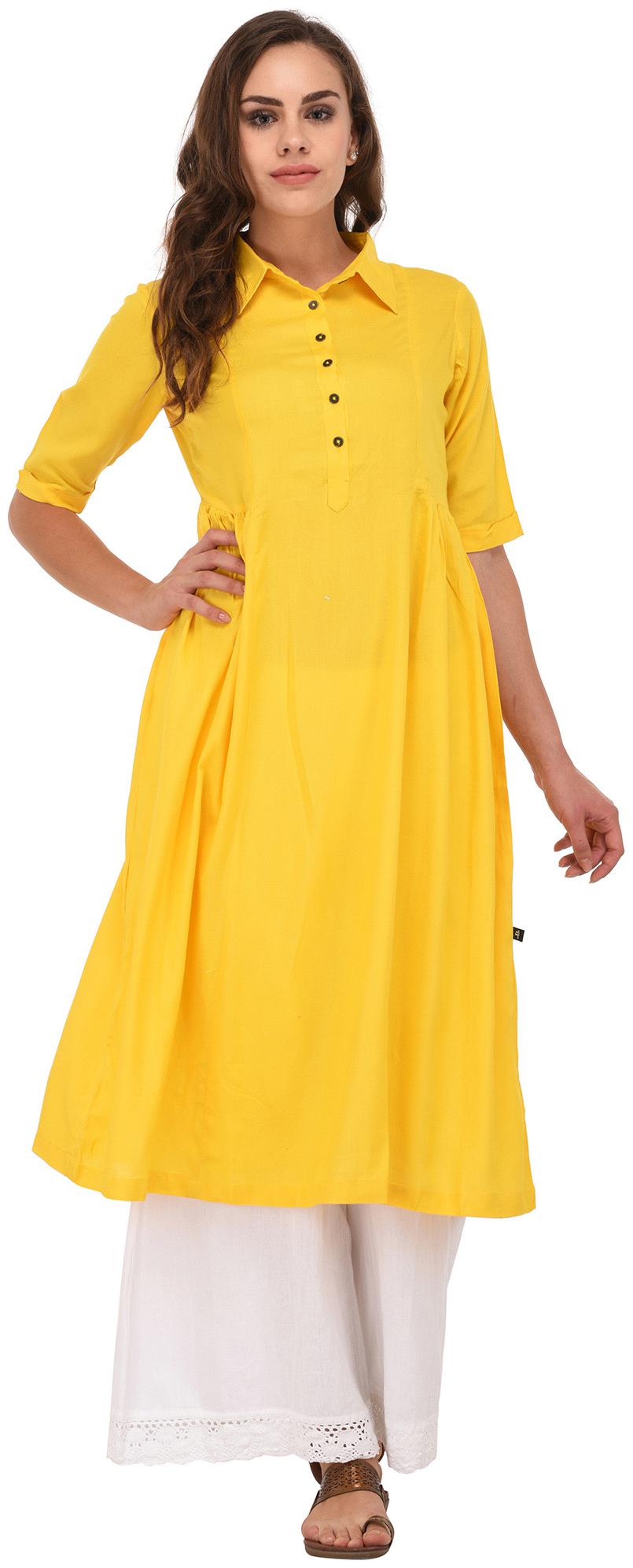 

PISTAA Women Yellow Solid Anarkali Kurta