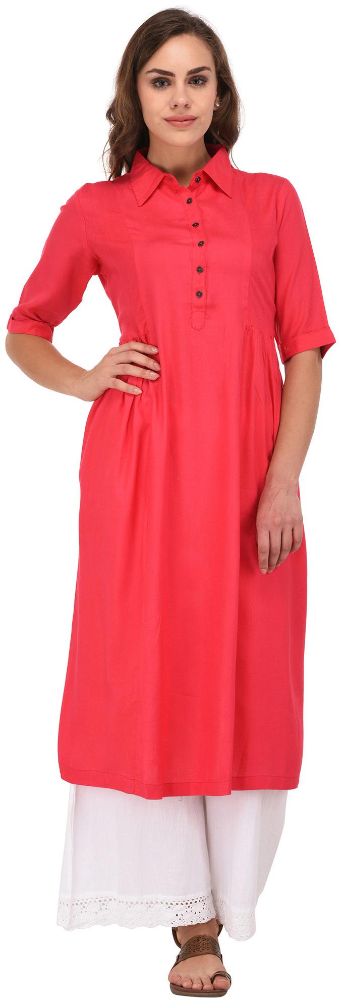 

PISTAA Women Pink Solid Anarkali Kurta