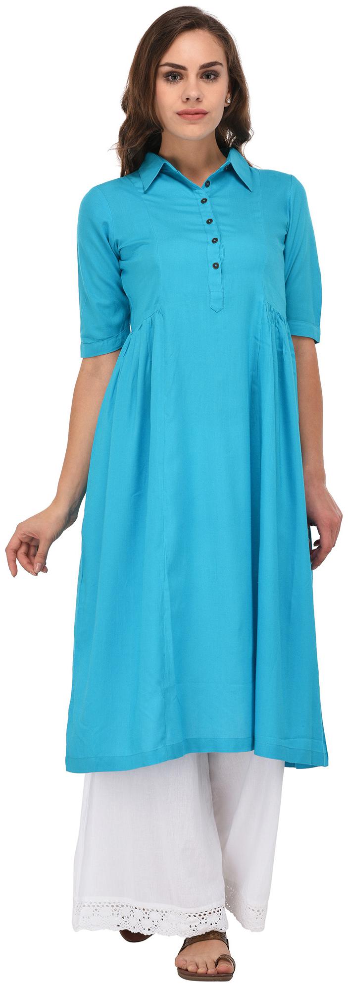 

PISTAA Women Turquoise Solid Anarkali Kurta