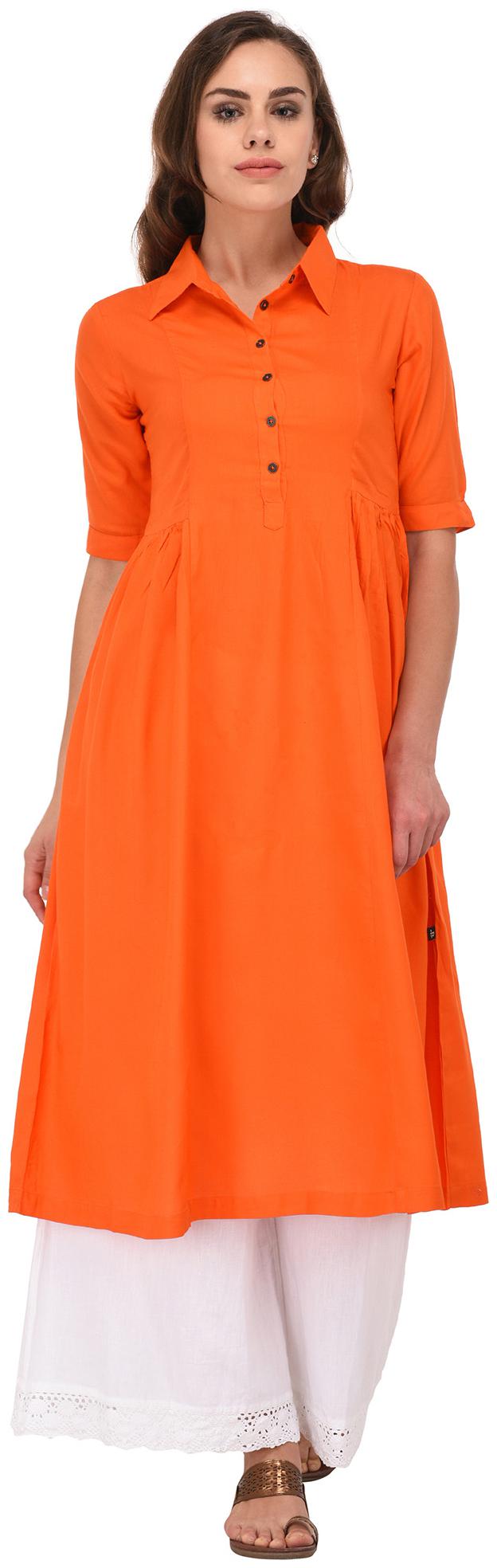 

PISTAA Women Orange Solid Anarkali Kurta