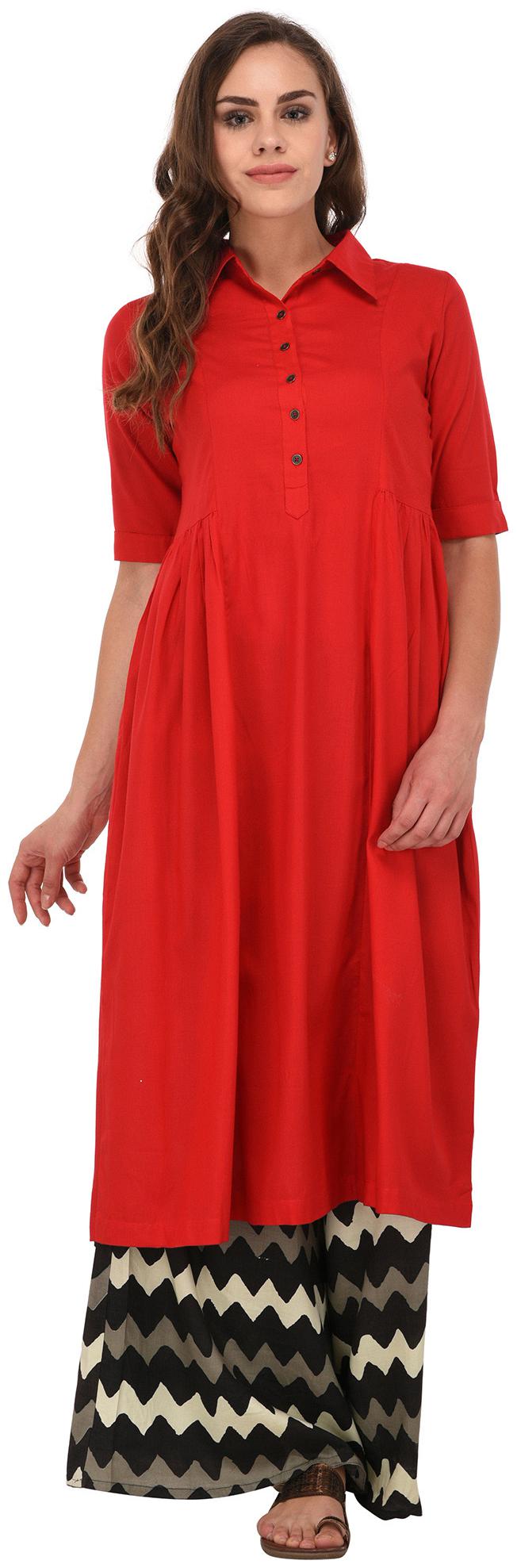 

PISTAA Women Red Solid Anarkali Kurta