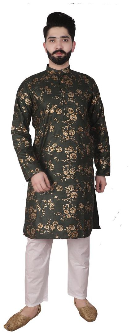 

P K GARMENTS Green White Floral print Kurta and Pyjamas
