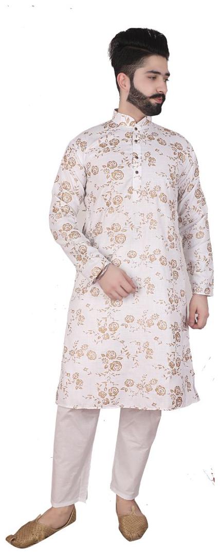 

P K GARMENTS White Floral print Kurta and Pyjamas