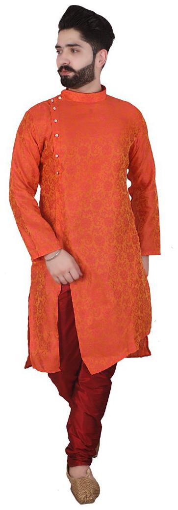 

P K GARMENTS Orange Maroon Floral print Kurta and Churidar