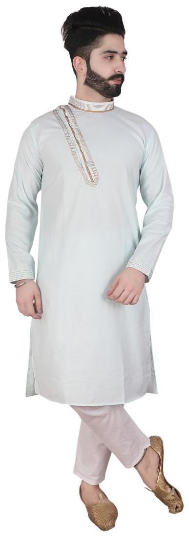 

P K GARMENTS Turquoise White Solid Kurta and Pyjamas