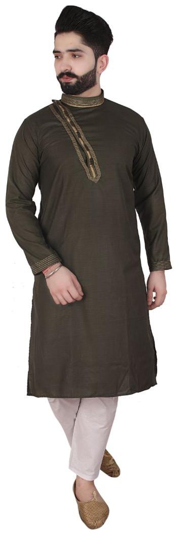 

P K GARMENTS Green White Solid Kurta and Pyjamas