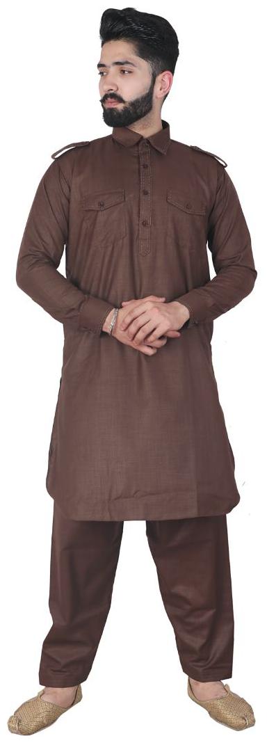 

P K GARMENTS Brown Solid Kurta and Pyjamas