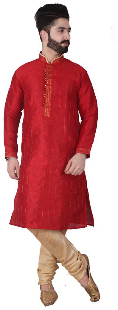 

P K GARMENTS Maroon Beige Striped Kurta and Churidar