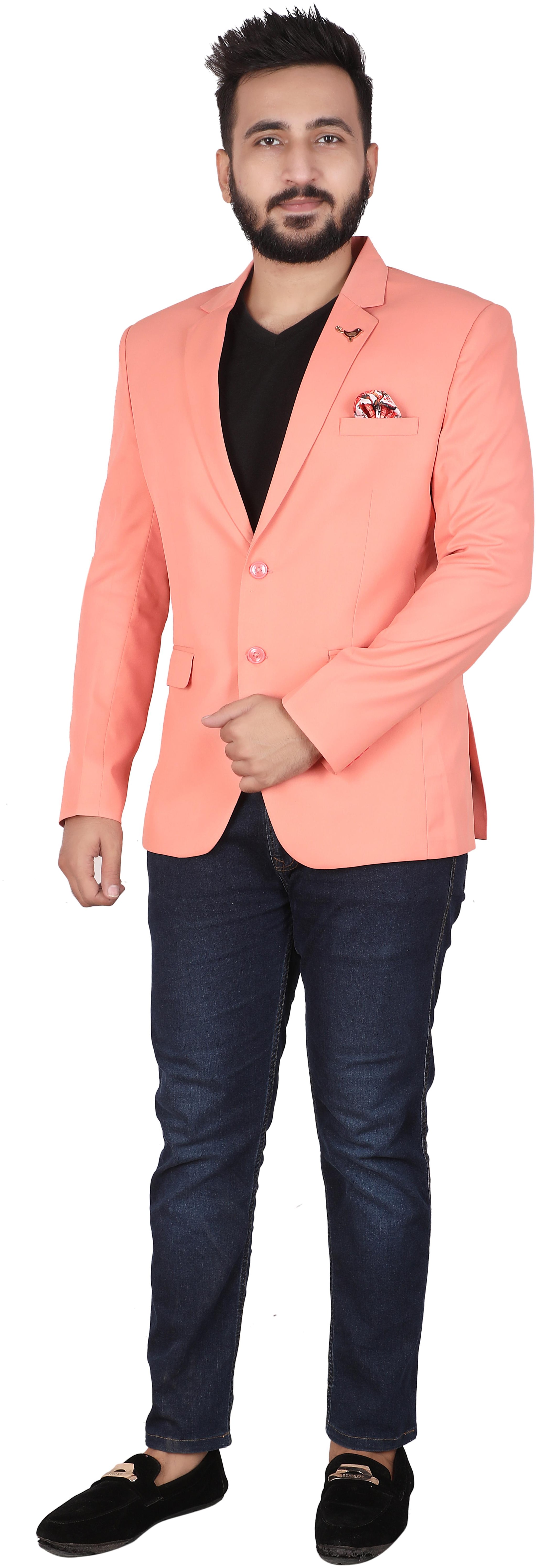 

P K GARMENTS Men Peach Solid Slim fit Single Breasted Blazer