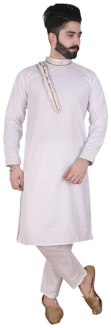

P K GARMENTS White Solid Kurta and Pyjamas