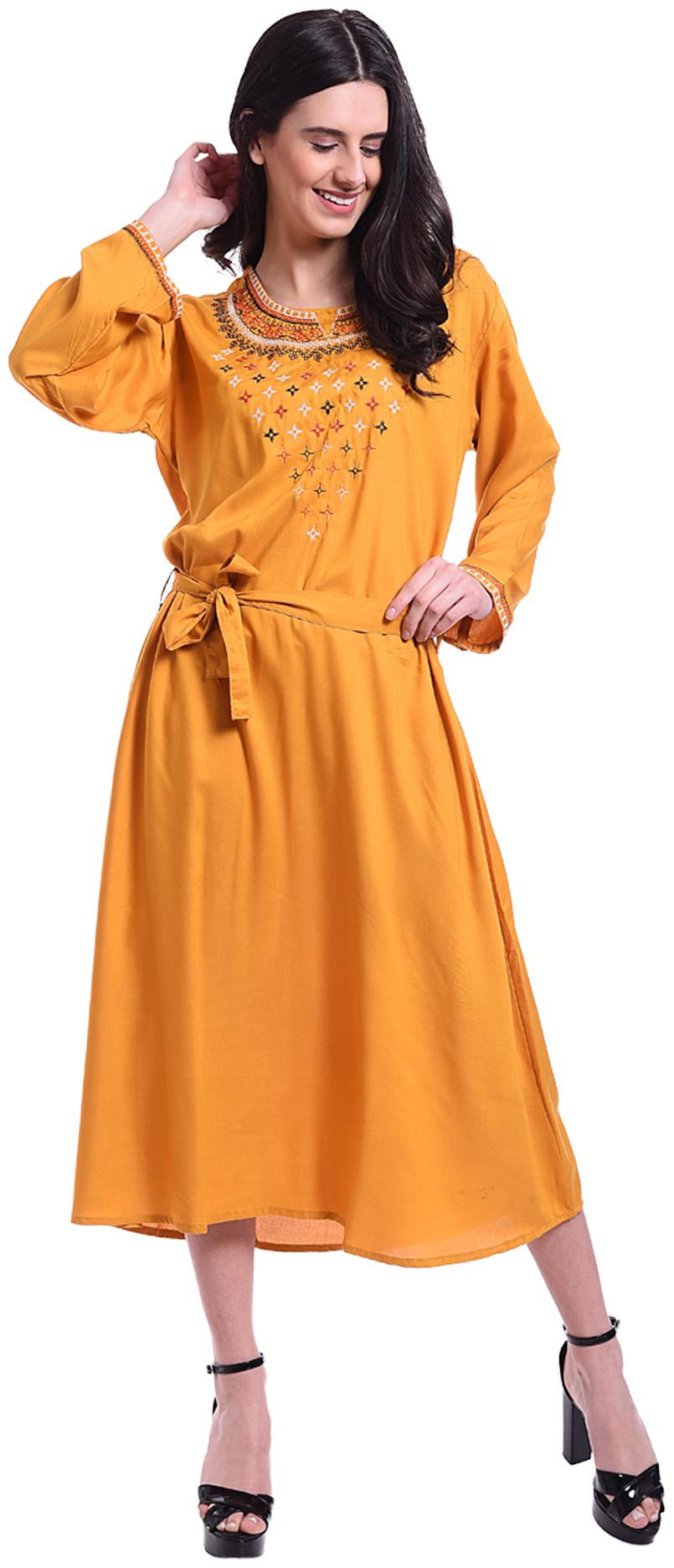 

pkyenterprises Yellow Embroidered A-line dress