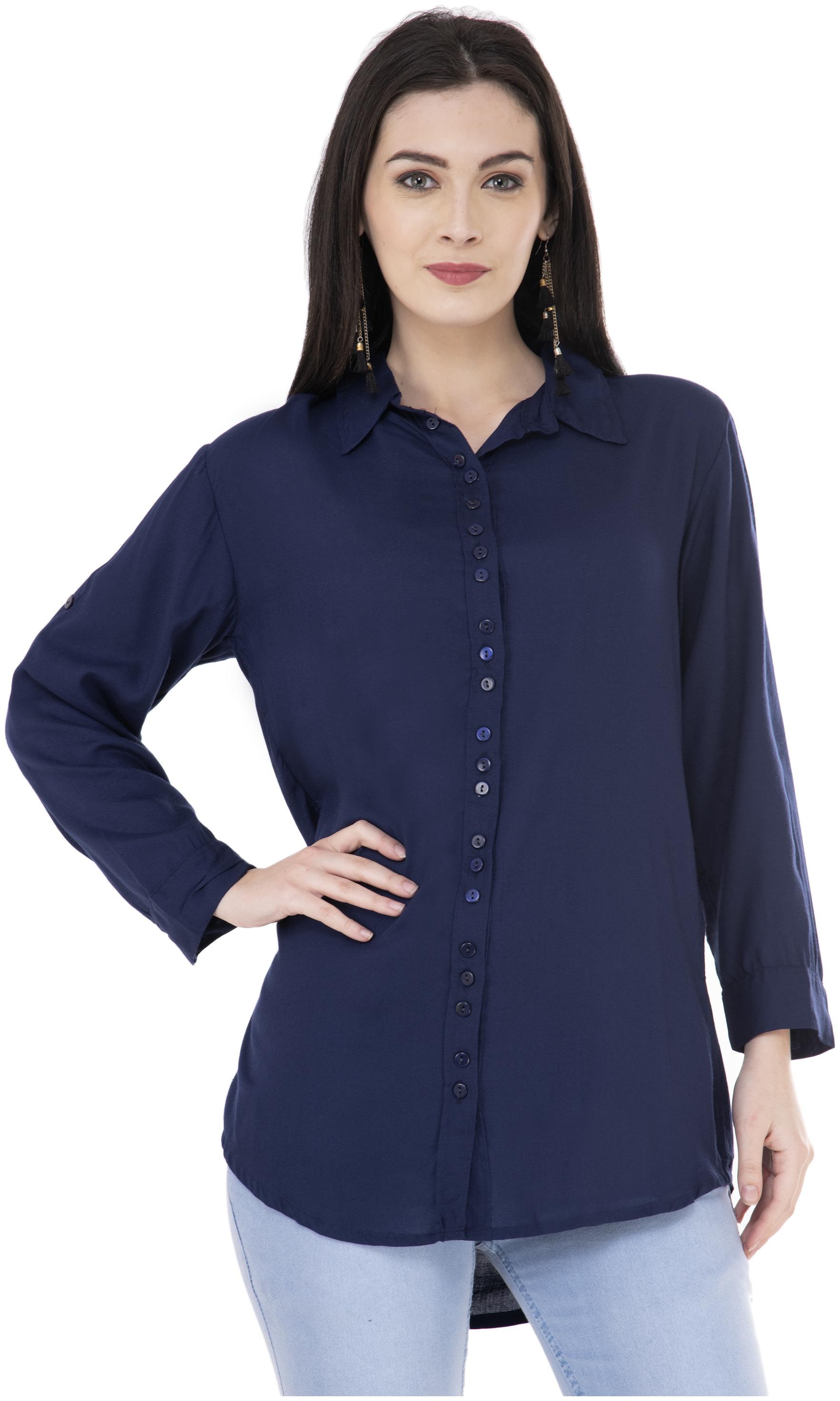 

pkyenterprises Women Blue Solid Regular Fit Shirt