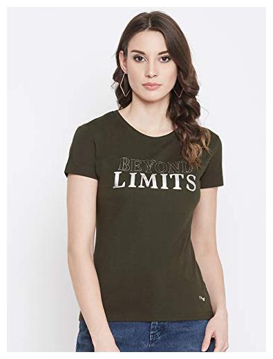 

PLAGG Women Green Regular fit Round neck Cotton T shirt