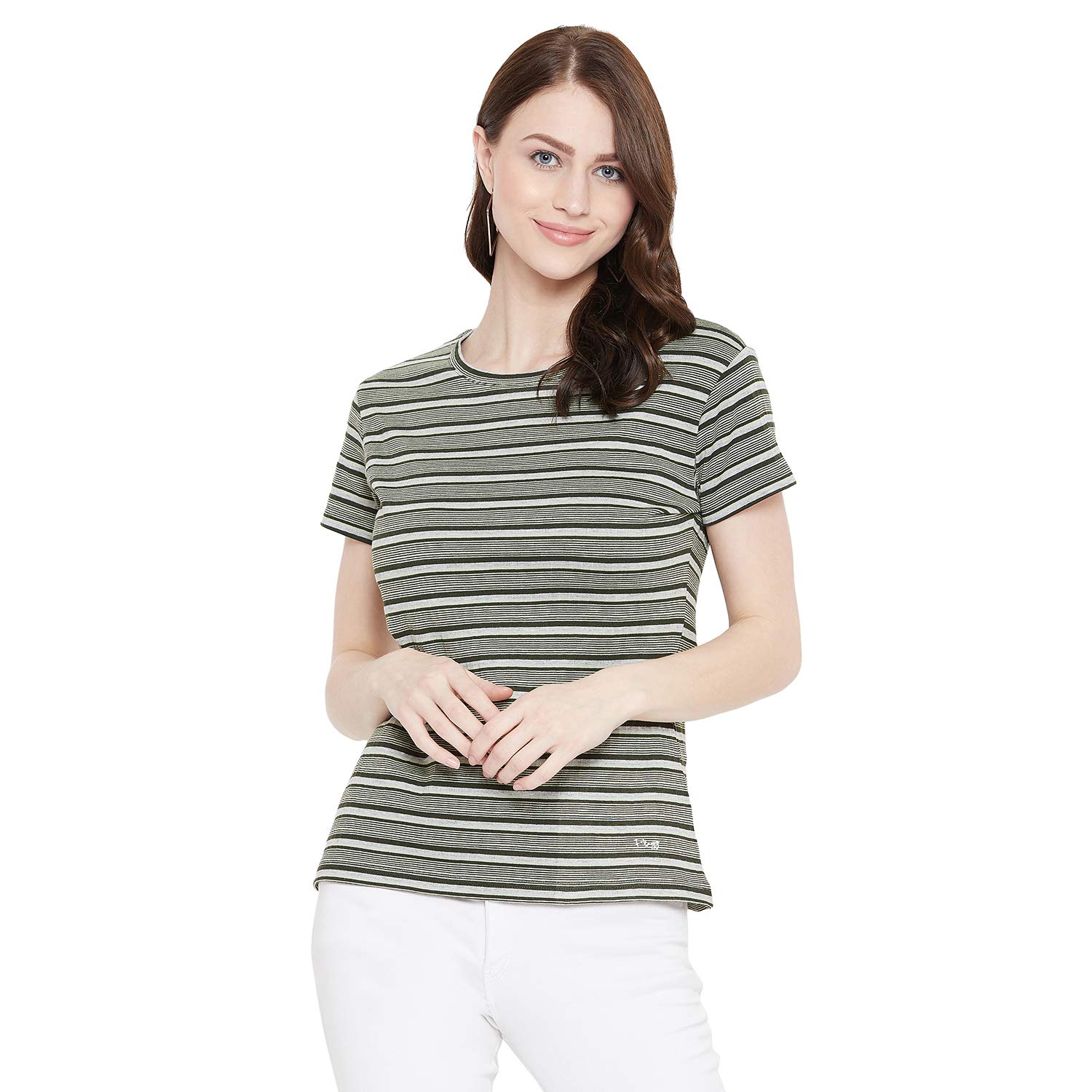

PLAGG Women Green Regular fit Round neck Cotton T shirt