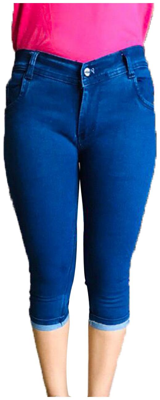 

XENCAT Women Solid Denim capri - Navy