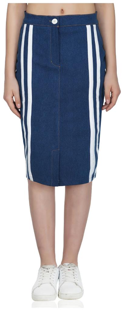 

Planningart Women Navy Blue Denim Solid Skirt