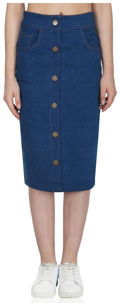 

PlanningArt Denim Solid Navy Blue Pencil Skirt Women