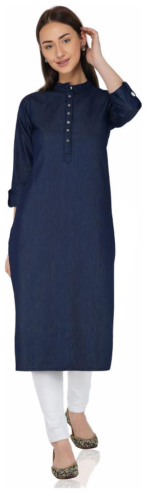 

Planningart Women s Denim Solid Straight Fit Kurta (Navy Blue)