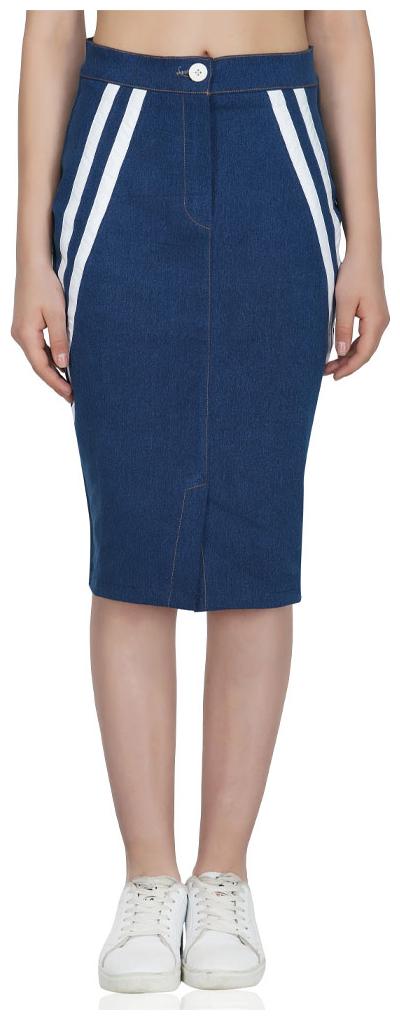 

Planningart Women Navy Blue Denim Solid Skirt