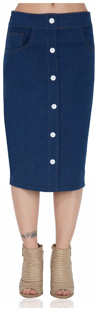 

PlanningArt Denim Solid Navy Blue Pencil Skirt Women