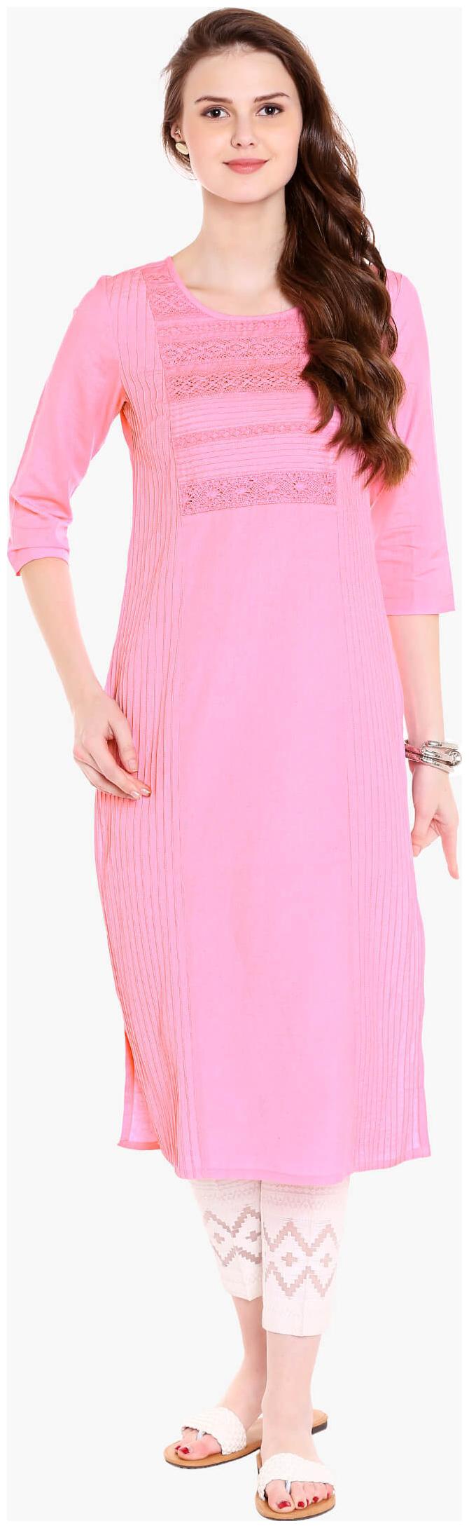 

NAARI Women Pink Embroidered Straight Kurti