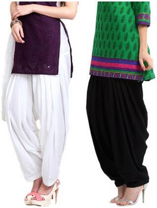 Pooja White And Black Cotton Salwar (Set Of 2)