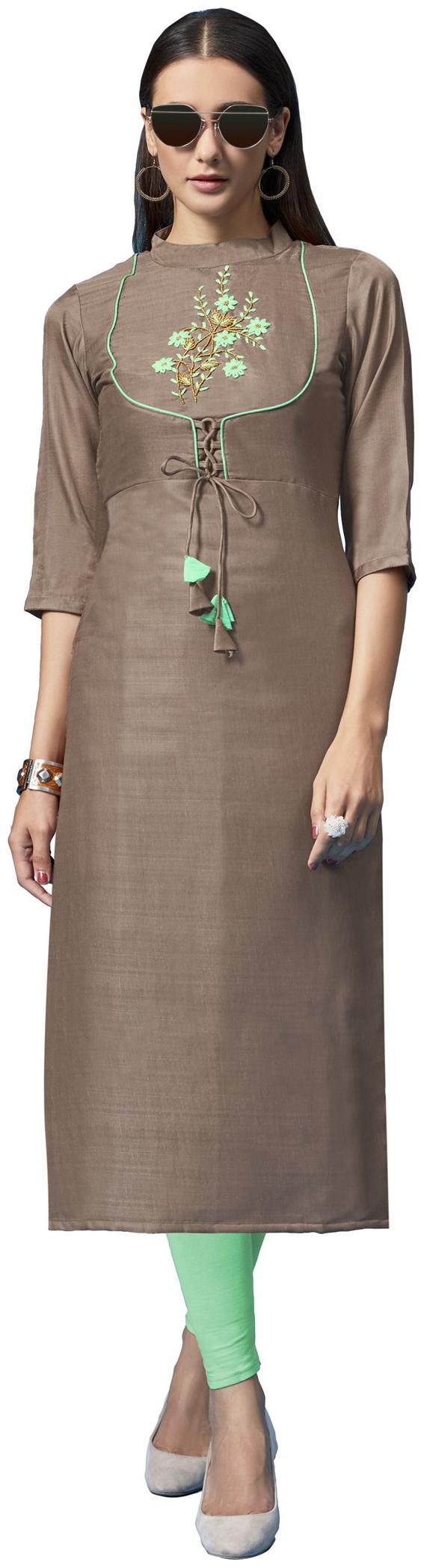 

Poonam Designer Women Grey Embroidered Straight Kurti