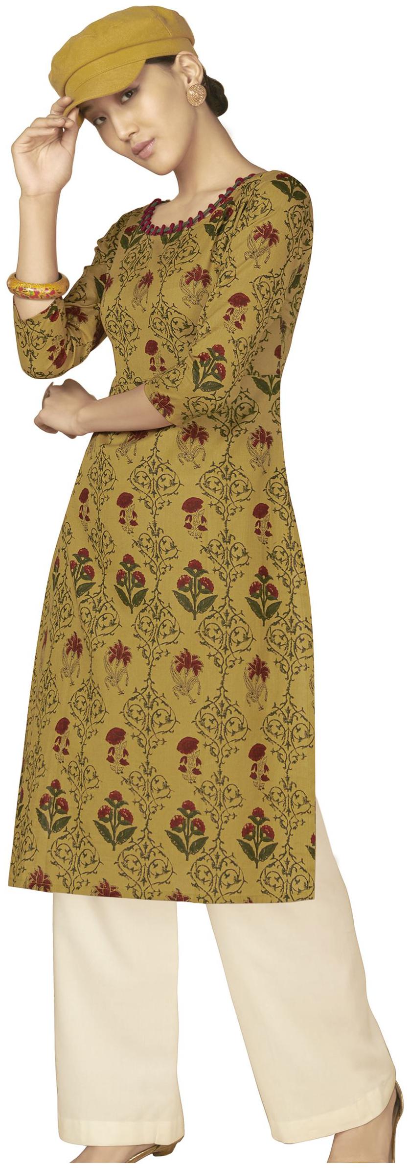 

Poonam Designer Women Green Floral Straight Kurti