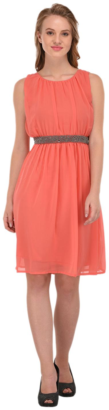 

PORSORTE Women s Polyester Coral Hand Embellished Dress