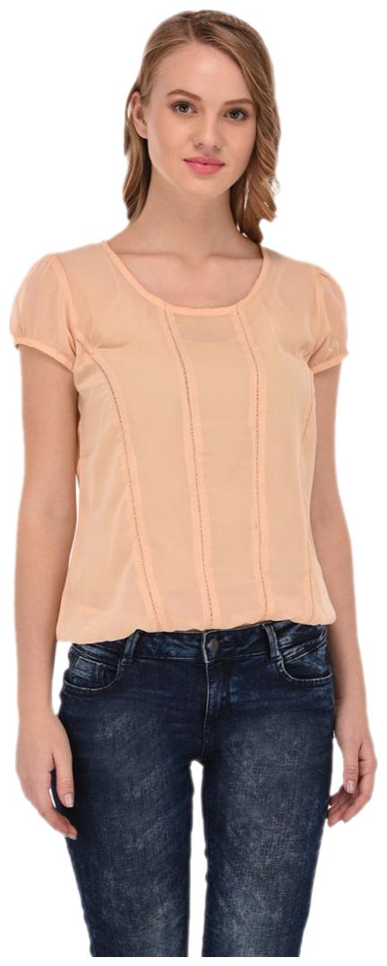 

PORSORTE Women s Beige Georgette Lacy Top