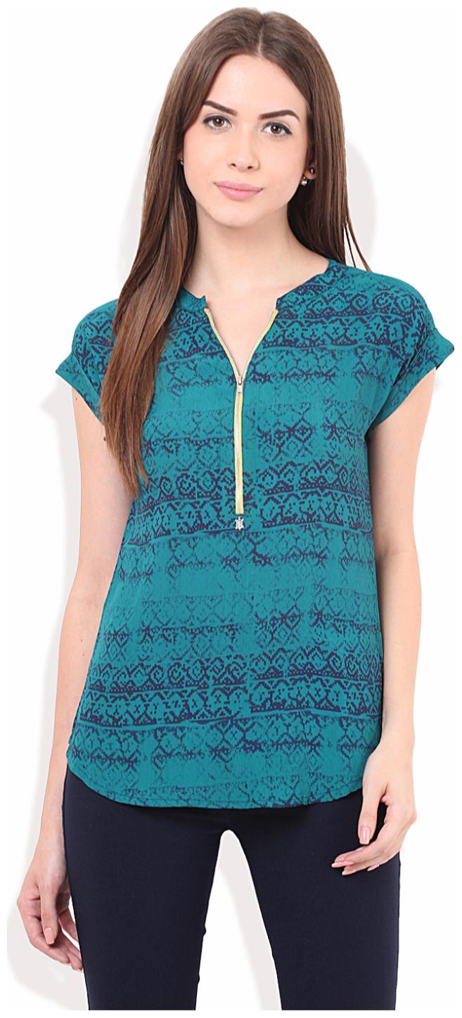 

PORSORTE Women s Viscose Printed Multi Color Metal Zipper Top