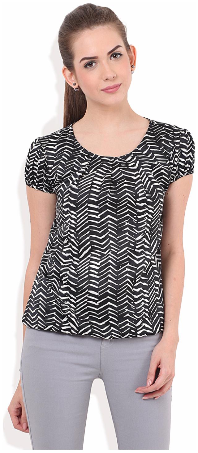 

PORSORTE Women s polyester Pleated Zig-Zag Print Black White Top