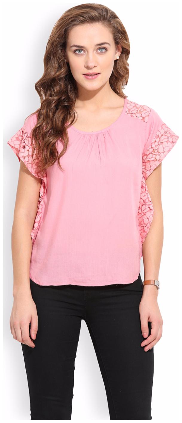 

PORSORTE Women s Plain Pink Butterfly Sleeve Viscose Top