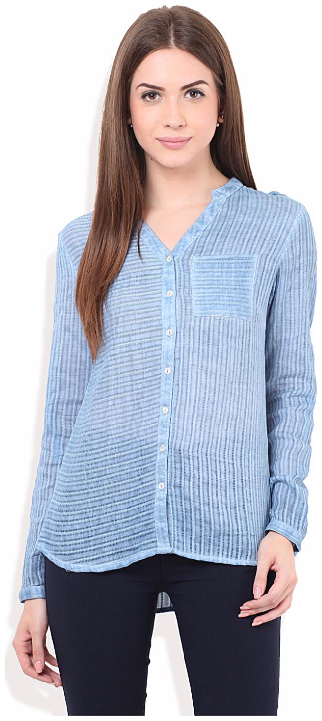 

Porsorte Women Blue Striped Regular Fit Shirt