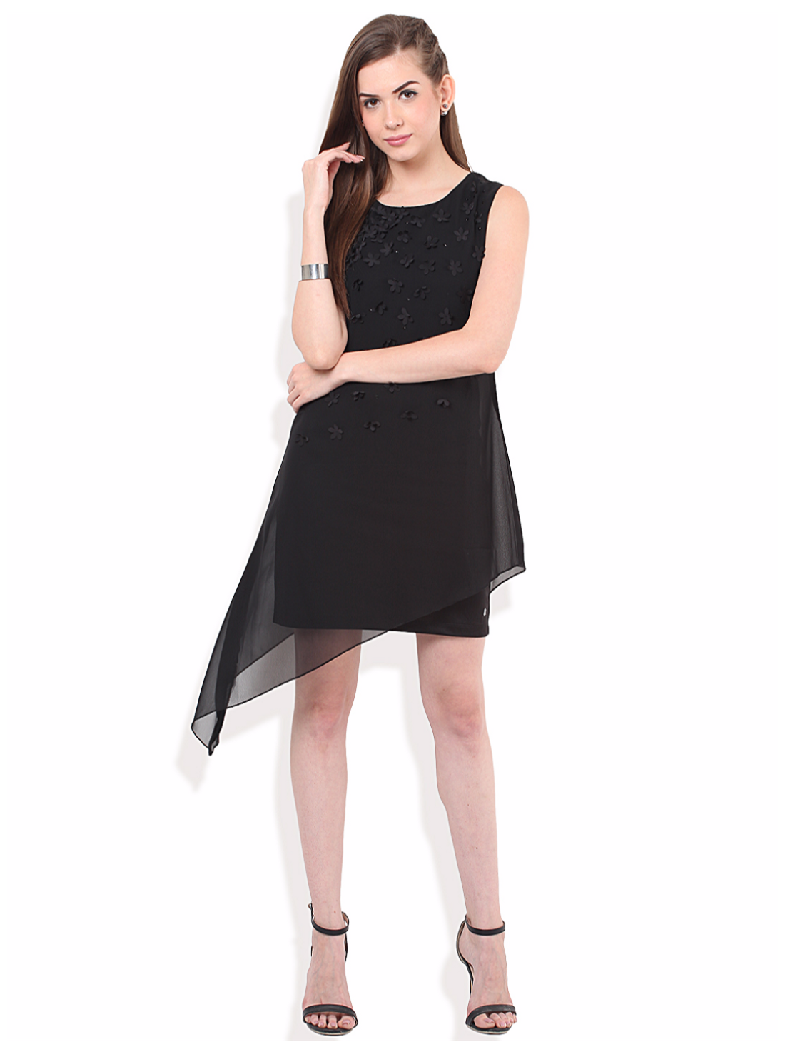 

PORSORTE Women s Black Polyester Solid Dress