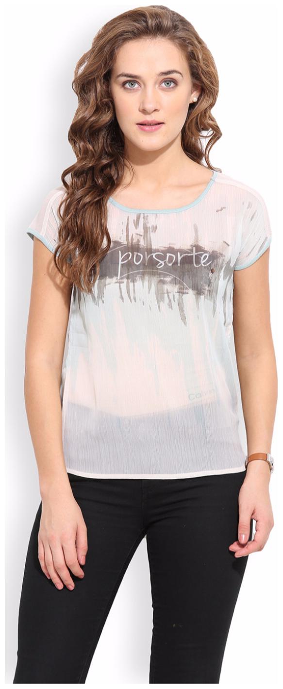 

PORSORTE Women s Tie-Dye Metallic Star Printed Polyester Blue White Top