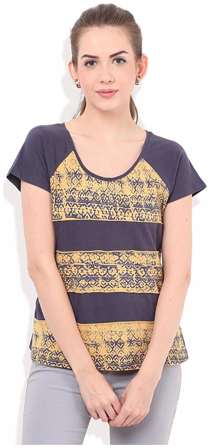 

PORSORTE Women s Cotton Color Blocking Printed Blue Top