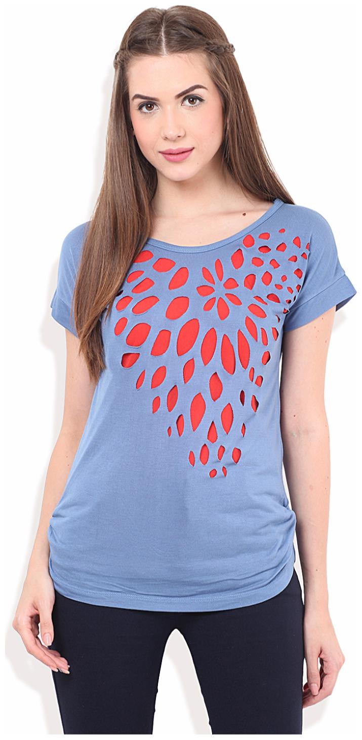 

PORSORTE Women s Viscose Lacer Cut Double Layered Blue Top