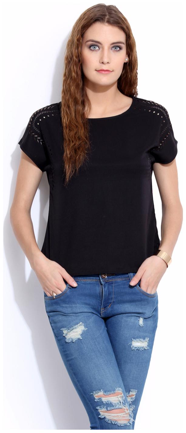 

PORSORTE Women s Plain Laser Cut Work Polyester Red Top