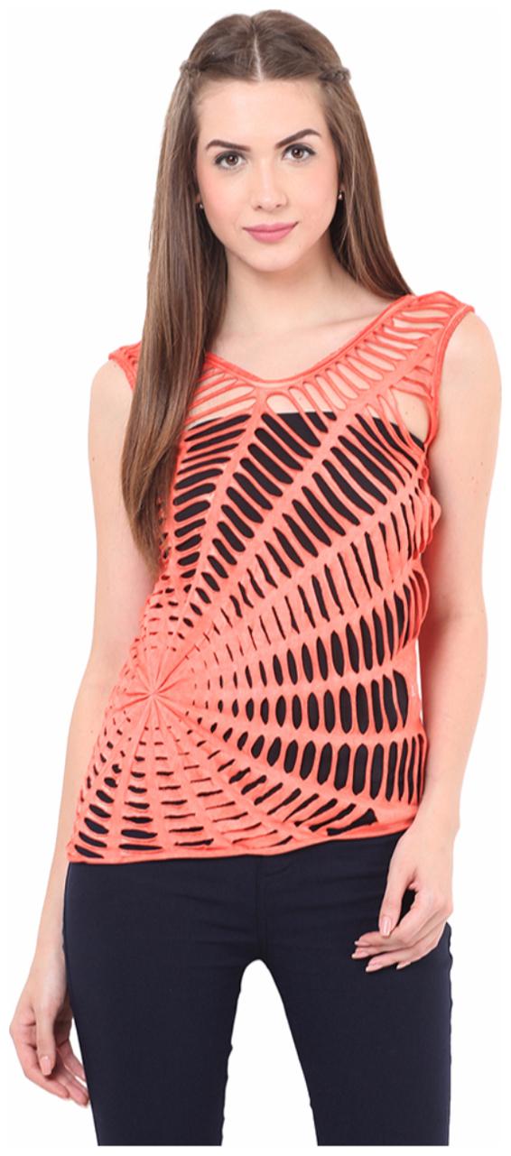 

PORSORTE Women s Cotton Solid Red Spider Cut out Top