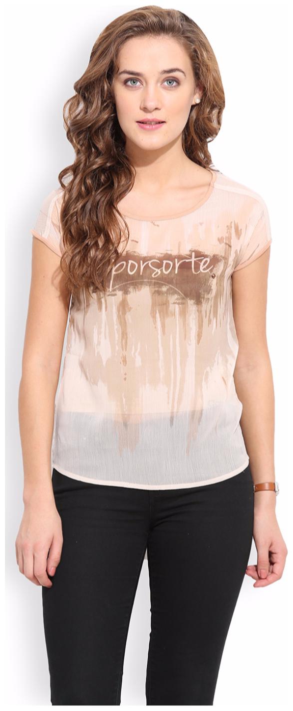 

PORSORTE Women s Tie-Dye Metallic Star Printed Polyester Brown White Top