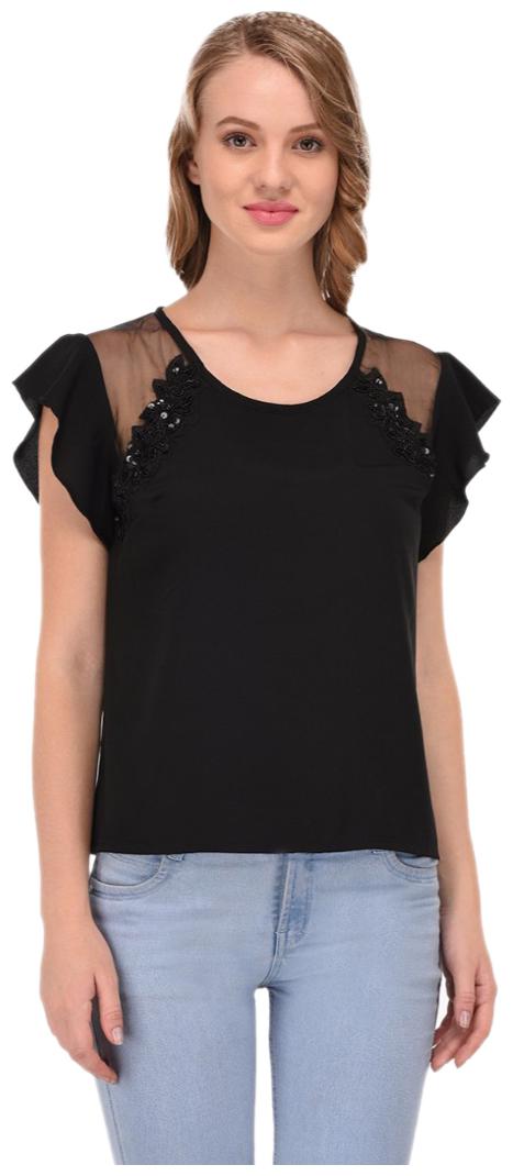 

PORSORTE Women s Black Polyester Hand worked Top